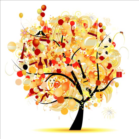 Floral tree with holiday balloons vector 06 tree holiday floral balloons   