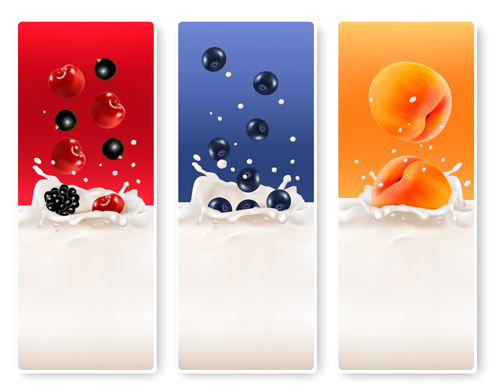 Fruits with splash milk vector banner 04 splash milk fruits banner   