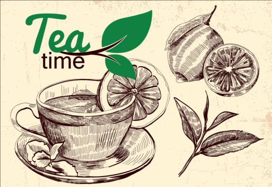 Hand drawn tea time vector background 04 159560 time hand drawn background   