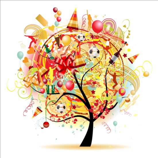 Floral tree with holiday balloons vector 05 tree holiday floral balloons   