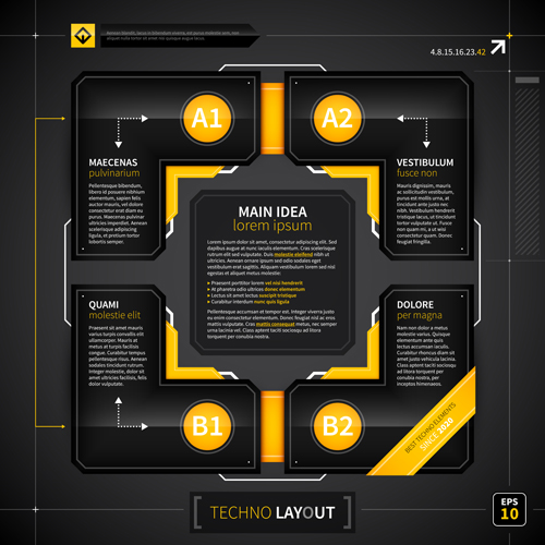 Black with yellow tech infographic vector 09 yellow tech infographic black   