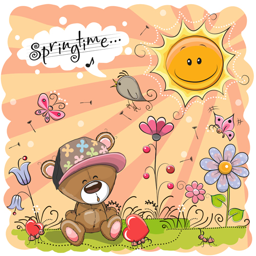 Cartoon springtime postcards cute vector 03 springtime postcards cute cartoon   