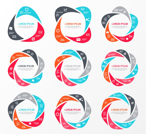 Round infographics vectors material set round material infographics   