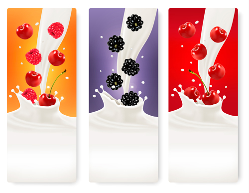 Fruits with splash milk vector banner 13 splash milk fruits banner   