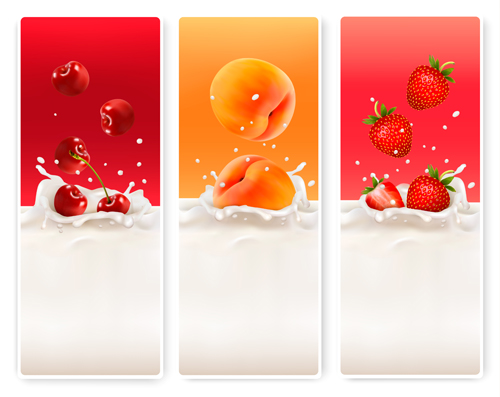 Fruits with splash milk vector banner 03 splash milk fruits banner   