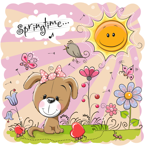 Cartoon springtime postcards cute vector 02 springtime postcards cute cartoon   