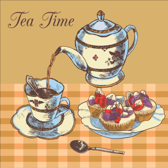 Hand drawn tea time vector background 02 159576 time hand drawn background   