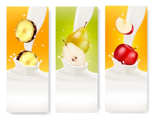 Fruits with splash milk vector banner 12 splash milk fruits banner   