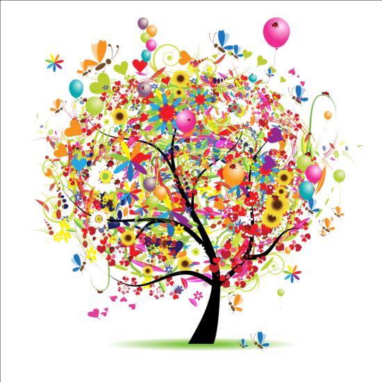 Floral tree with holiday balloons vector 03 tree holiday floral balloons   