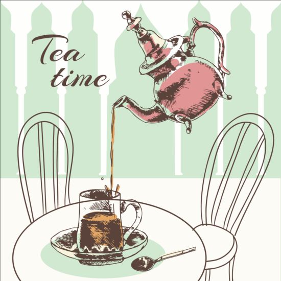 Hand drawn tea time vector background 01 159553 time hand drawn background   