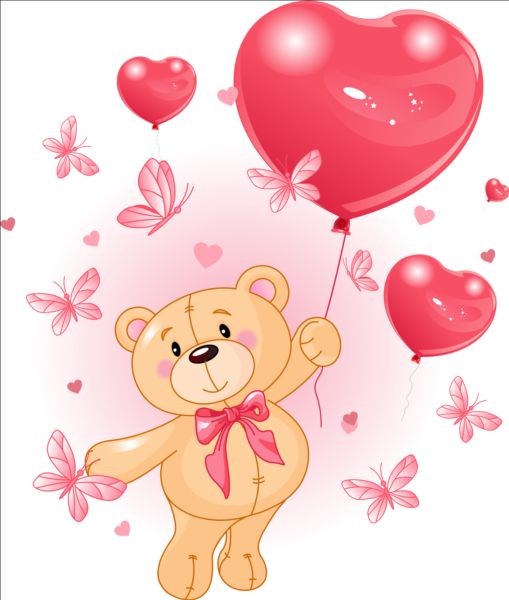 Teddy bear with heart balloon vector teddy heart bear balloon   