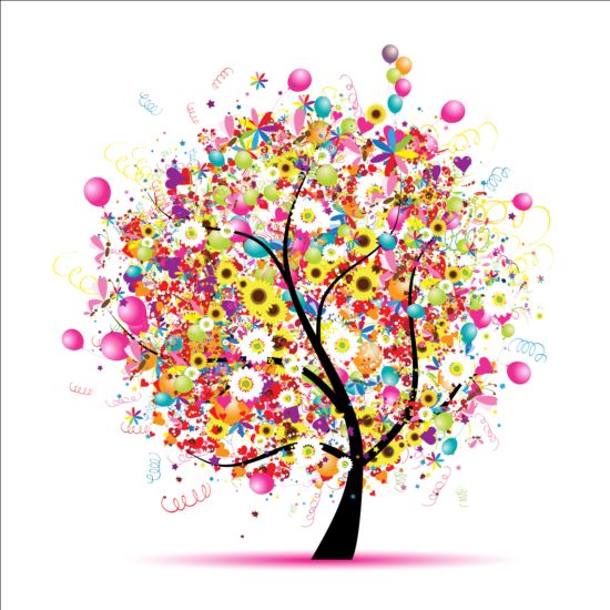 Floral tree with holiday balloons vector 02 tree holiday floral balloons   