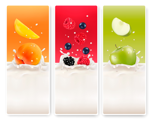Fruits with splash milk vector banner 02 splash milk fruits banner   