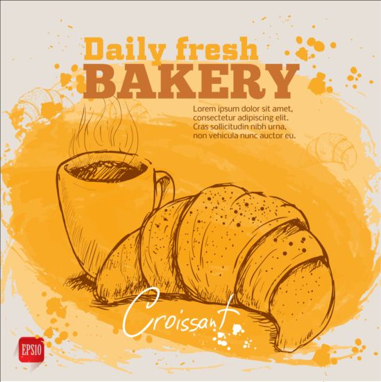 Fresh bread with bakery poster hand drawn vector 01 poster hand fresh drawn bread bakery   