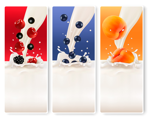 Fruits with splash milk vector banner 01 splash milk fruits banner   