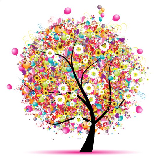 Floral tree with holiday balloons vector 01 tree holiday floral balloons   