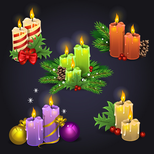 Christmas candle with baubles vectors 08 christmas candle baubles   