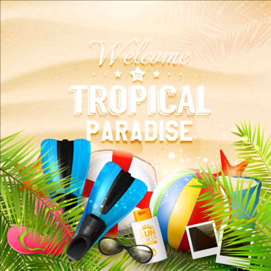 Tropical paradise holiday with orange background vector 05 tropical paradise orange holiday background   