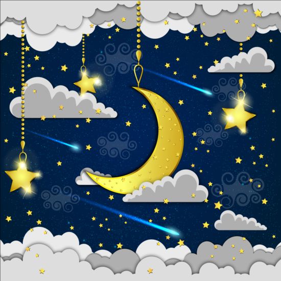 Golden stra with moon and cloud cartoon vector 02 stra moon golden cloud cartoon   