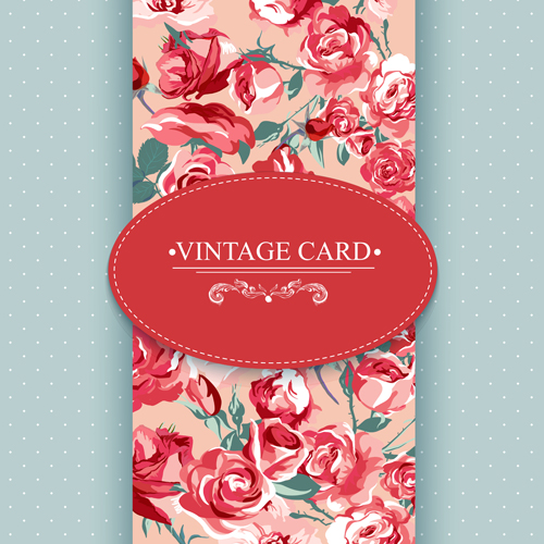 Vintage card with flowers pattern vectors 05 vintage pattern flowers card   