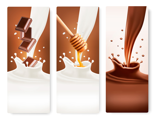 Splash milk and chocolate vector banner 03 splash milk chocolate banner   