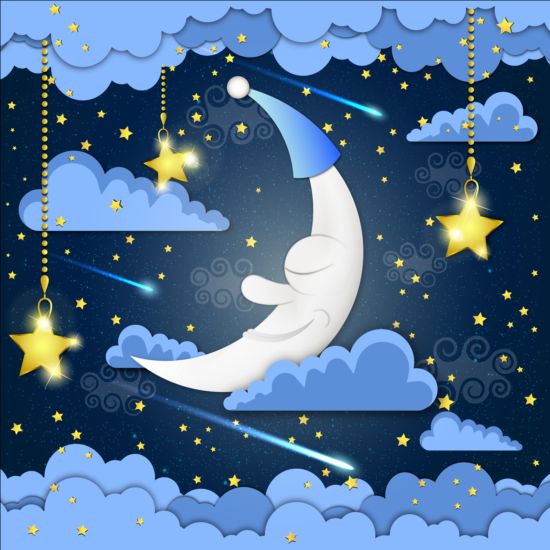 Golden stra with moon and cloud cartoon vector 01 stra moon golden cloud cartoon   