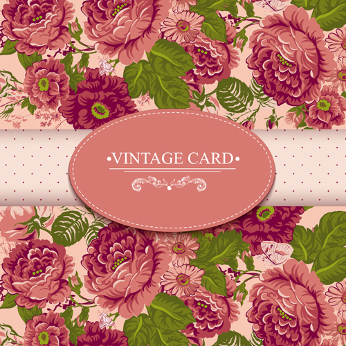 Vintage card with flowers pattern vectors 04 vintage pattern flowers card   