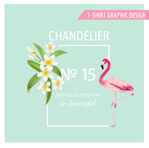 White flower background with flamingo vector 02 white flower flamingo background   