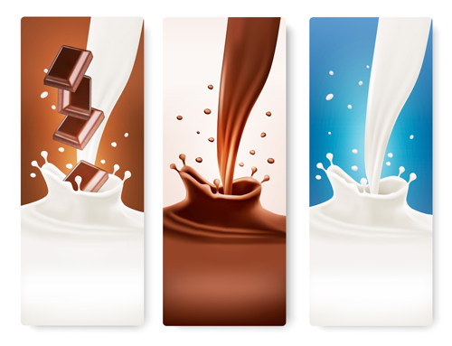 Splash milk and chocolate vector banner 01 splash milk chocolate banner   