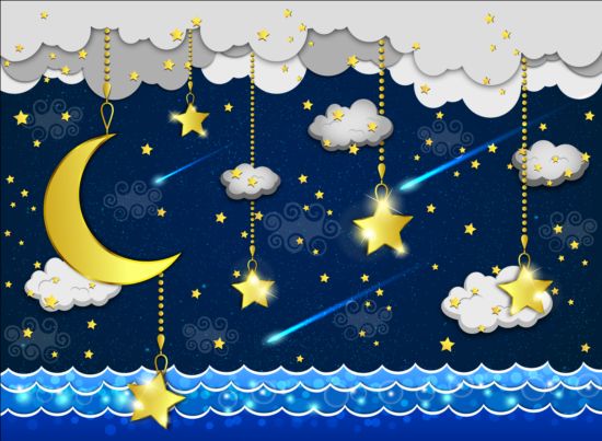 Golden stra with moon and cloud cartoon vector 06 stra moon golden cloud cartoon   