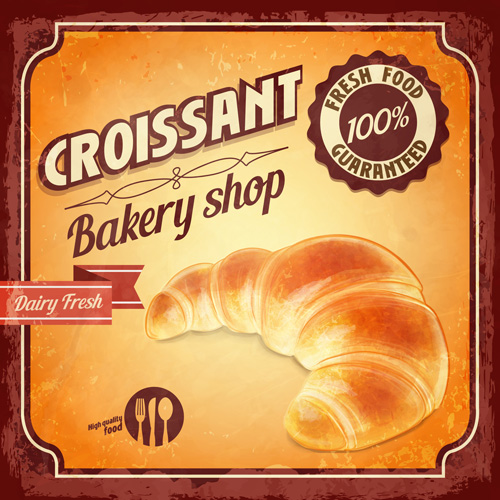 Vintage croissant poster vector design 01 vintage poster croissant   