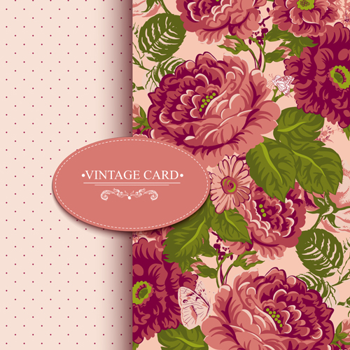 Vintage card with flowers pattern vectors 02 vintage pattern flowers card   