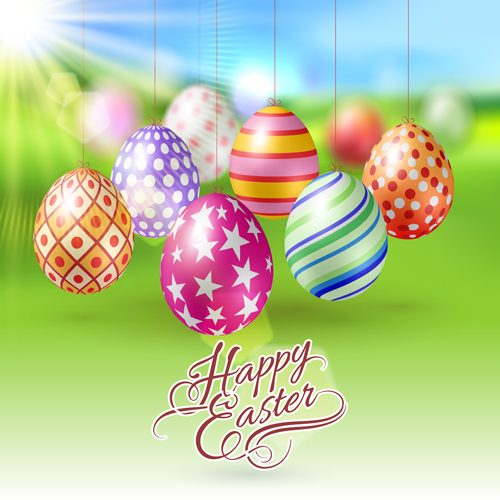 Easter hanging egg with blurs background vector 16 hanging egg easter blurs background   