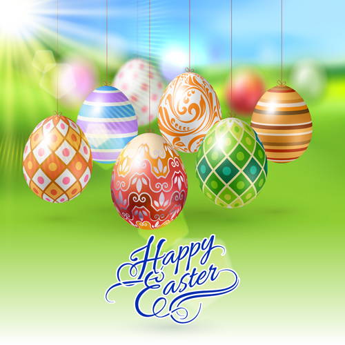 Easter hanging egg with blurs background vector 15 hanging egg easter blurs background   