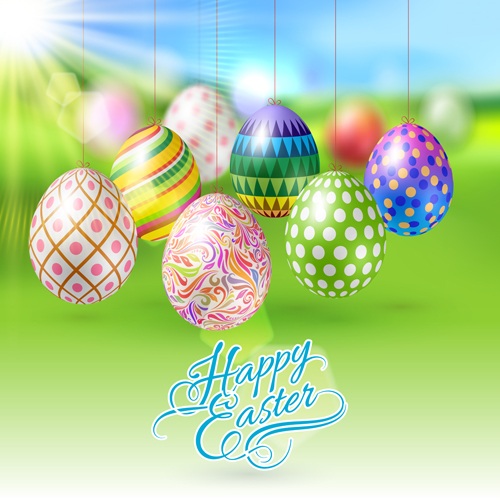 Easter hanging egg with blurs background vector 14 hanging egg easter blurs background   