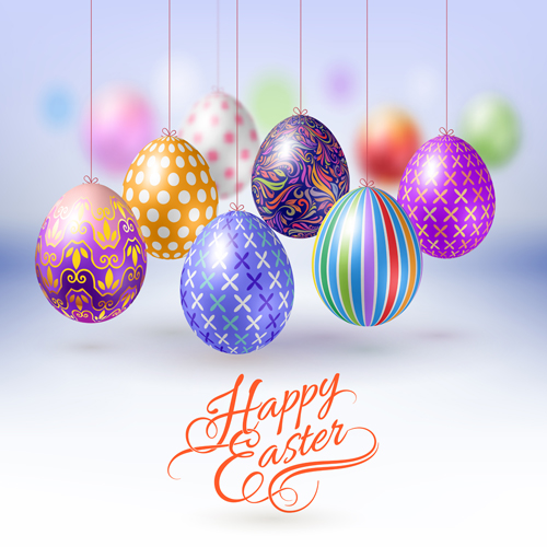 Easter hanging egg with blurs background vector 04 hanging egg easter blurs background   