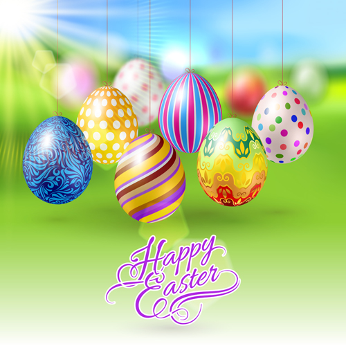 Easter hanging egg with blurs background vector 13 hanging egg easter blurs background   