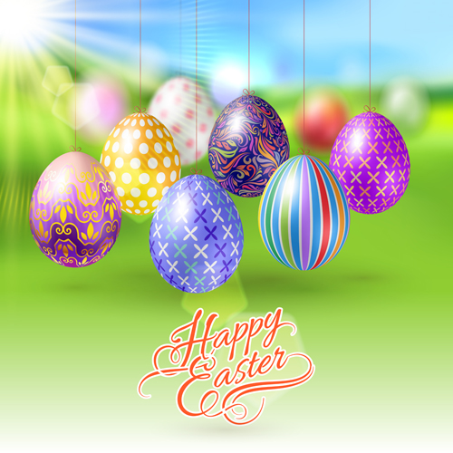 Easter hanging egg with blurs background vector 12 hanging egg easter blurs background   