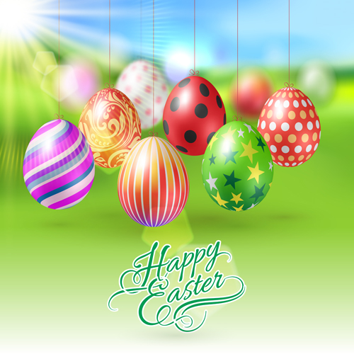 Easter hanging egg with blurs background vector 11 hanging egg easter blurs background   