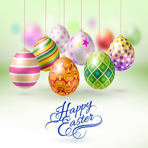Easter hanging egg with blurs background vector 01 hanging egg easter blurs background   