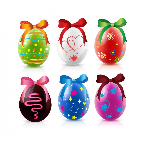 Easte colored eggs with bow vector eggs colored bow   