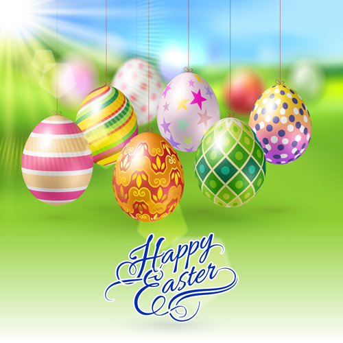 Easter hanging egg with blurs background vector 09 hanging egg easter blurs background   