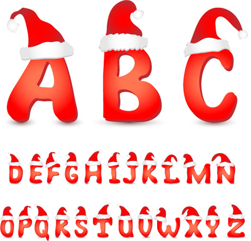 Red christmas alphabets with red cap vector red christmas cap alphabets   