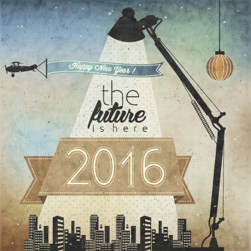 2016 new year city night vintage vector vintage night new year city 2016   