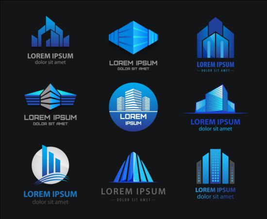 Blue style building logo vector style logo building blue   