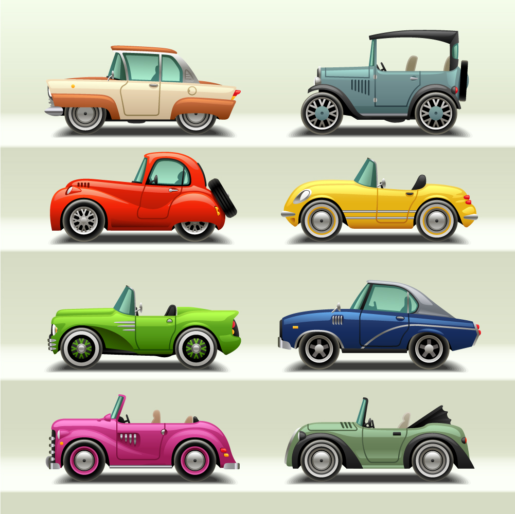 Retro car model vector set 04 Retro font model car   