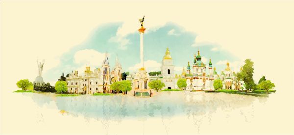 Watercolor kiev pano vector watercolor pano kiev   