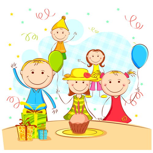 Cheerful childres with birthday cards vector material 02 childres cheerful cards birthday   