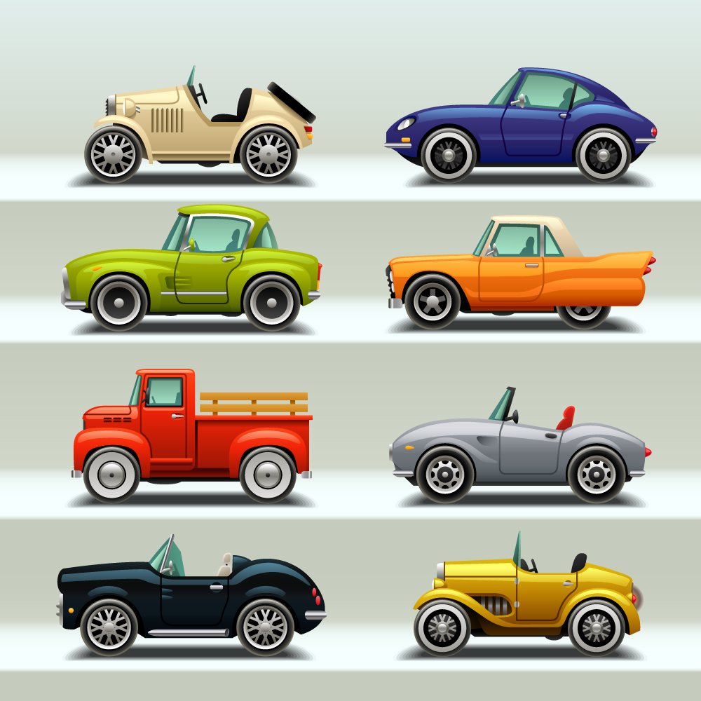 Retro car model vector set 02 Retro font model car   