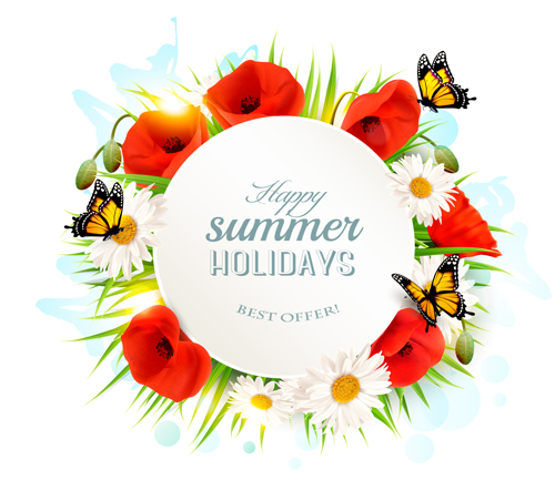 Poppies and butterflies summer background vector summer poppies butterflies background   
